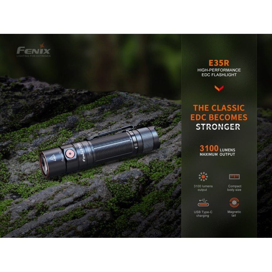 Fenix E35RSETAODS - LED Prigušiva punjiva baterijska svjetiljka LED/USB IP68 3100 lm 69 h 5000 mAh + difuzor 26,5mm