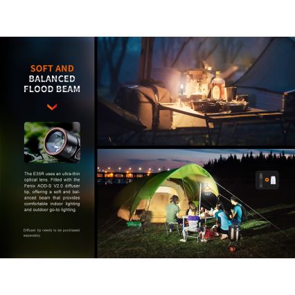 Fenix E35RSETAODS - LED Prigušiva punjiva baterijska svjetiljka LED/USB IP68 3100 lm 69 h 5000 mAh + difuzor 26,5mm
