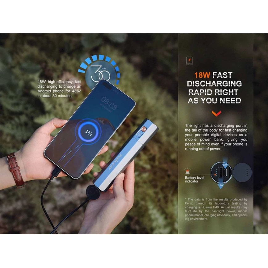 Fenix ECPBLUE - LED Punjiva baterijska svjetiljka s powerbankom USB IP68 1600 lm 504 h 5000 mAh plava