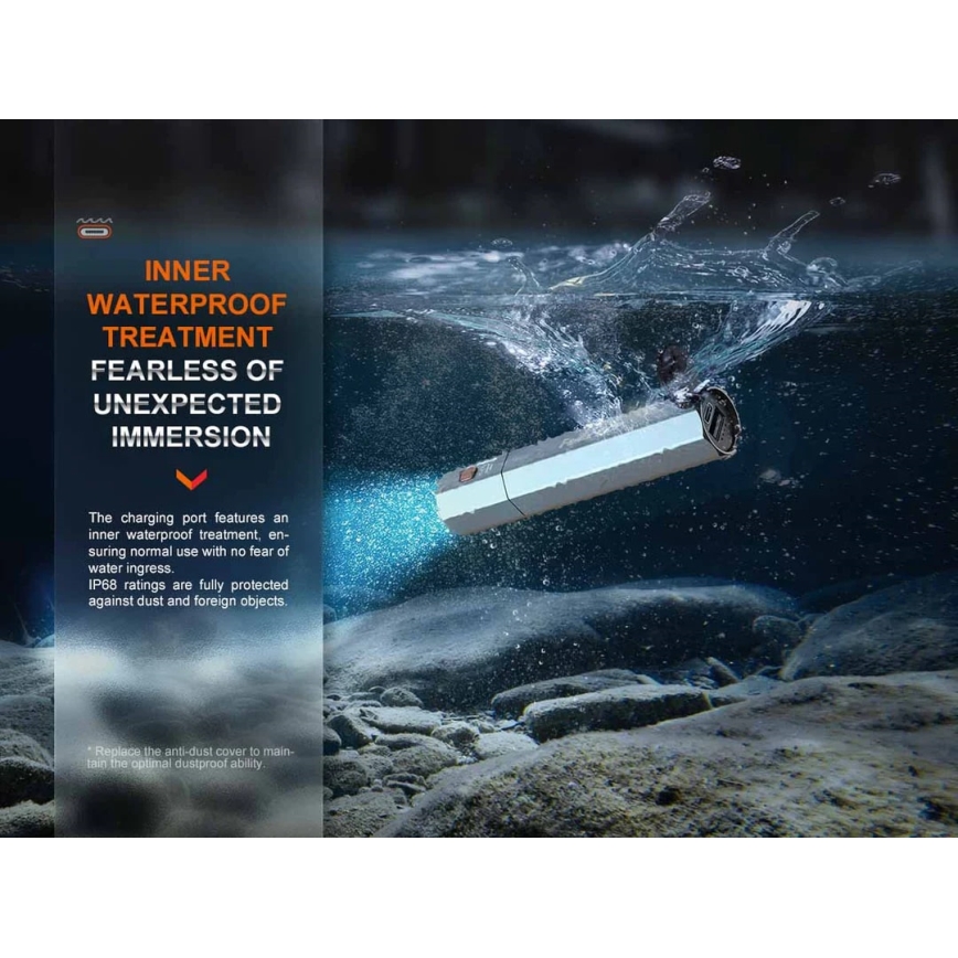 Fenix ECPBLUE - LED Punjiva baterijska svjetiljka s powerbankom USB IP68 1600 lm 504 h 5000 mAh plava