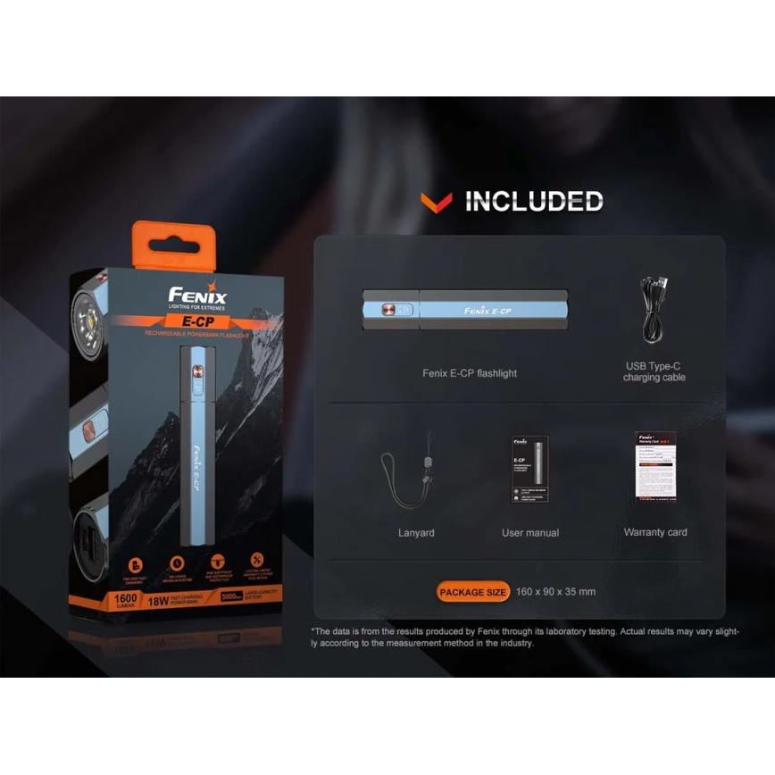 Fenix ECPBLUE - LED Punjiva baterijska svjetiljka s powerbankom USB IP68 1600 lm 504 h 5000 mAh plava