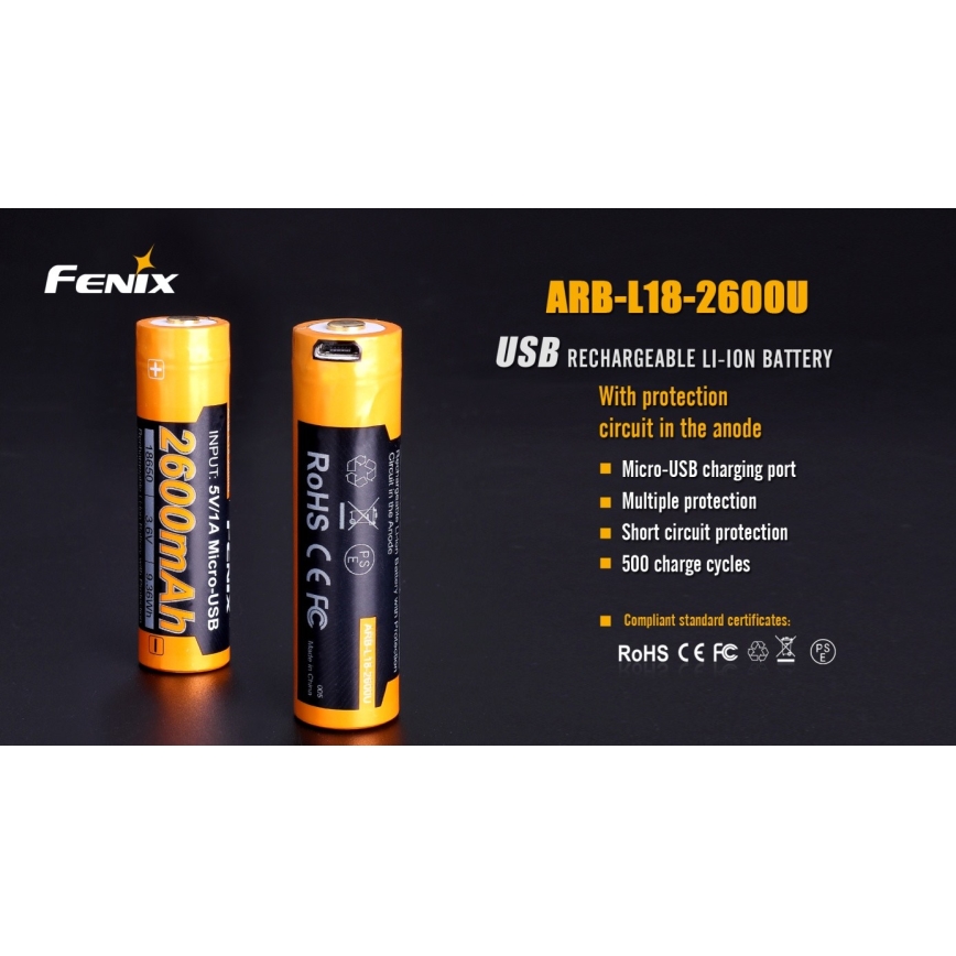 Fenix FE18650LI26USB - 1 kom Punjiva baterija USB/3,6V 2600 mAh