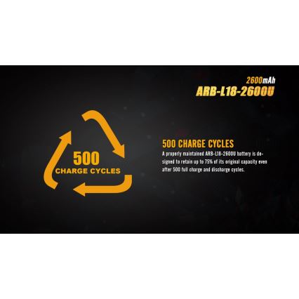 Fenix FE18650LI26USB - 1 kom Punjiva baterija USB/3,6V 2600 mAh