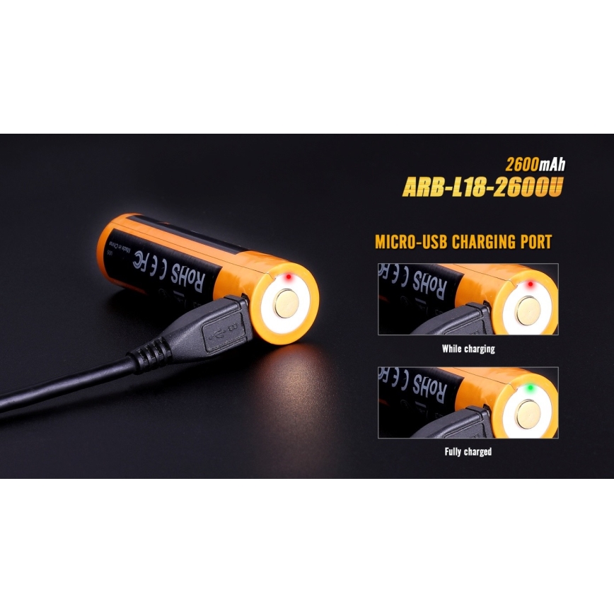 Fenix FE18650LI26USB - 1 kom Punjiva baterija USB/3,6V 2600 mAh