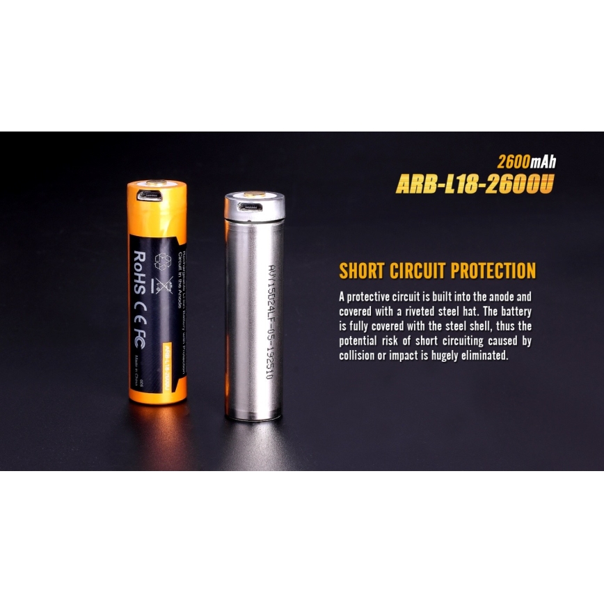 Fenix FE18650LI26USB - 1kom Punjiva baterija USB/3,6V 2600 mAh