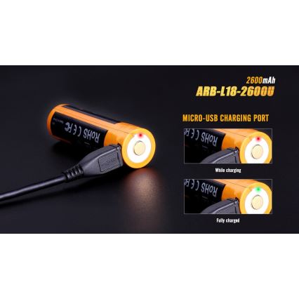 Fenix FE18650LI26USB - 1kom Punjiva baterija USB/3,6V 2600 mAh