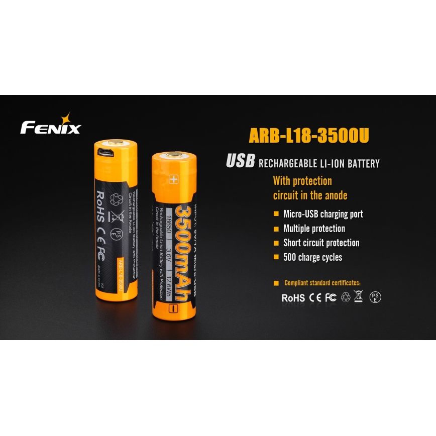 Fenix FE18650LI35USB - 1 kom. Punjiva Li-ion baterija USB/3,6V 3500 mAh