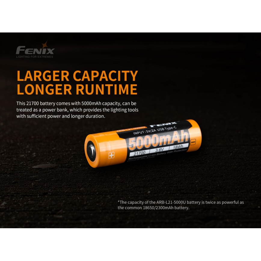 Fenix FE21700USB - 1 kom USB punjiva baterija/3,6V 5000 mAh