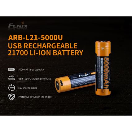 Fenix FE21700USB - 1kom Punjiva baterija USB/3,6V 5000 mAh