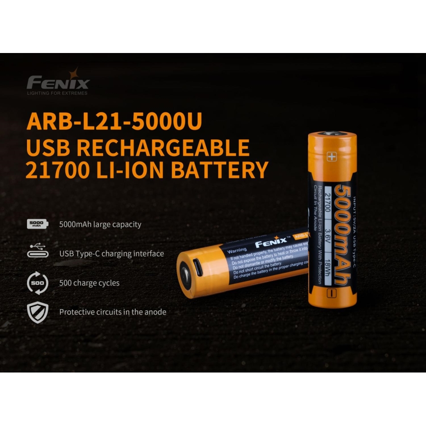 Fenix FE21700USB - 1kom Punjiva baterija USB/3,6V 5000 mAh