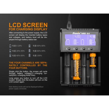 Fenix FENAREA4 - Punjač za baterije 4xLi-ion/AAA/AA/C 5V