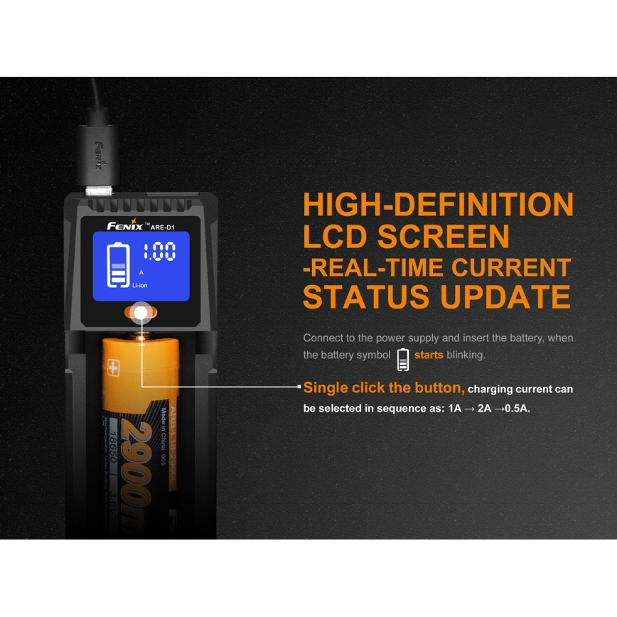 Fenix FENARED1 - Punjač za baterije 1xLi-ion/AAA/AA/C 5V