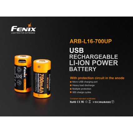 Fenix FERCR123ALIIONUP - 1 kom Punjiva baterija USB/3,6V 700 mAh
