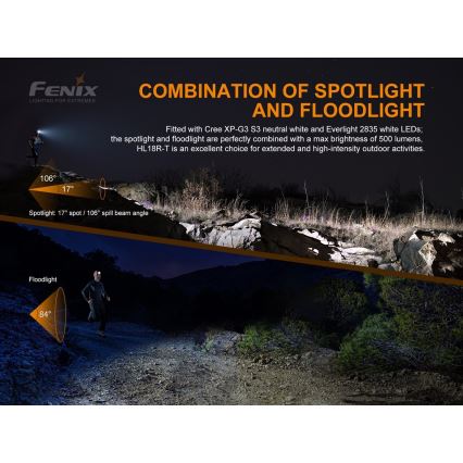 Fenix HL18RTRAIL - LED Punjiva čeona svjetiljka LED/3xAAA IP66 500 lm 300 h