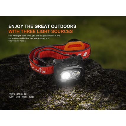 Fenix HL18RTV20BLC - LED Prigušiva punjiva čeona svjetiljka LED/USB/3xAAA IP66 800 lm 160 h 1900 mAh crna/narančasta