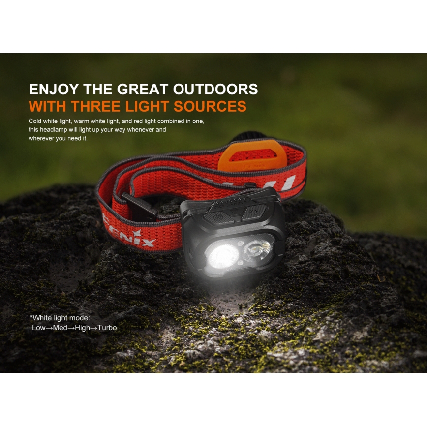 Fenix HL18RTV20BLC - LED Prigušiva punjiva čeona svjetiljka LED/USB/3xAAA IP66 800 lm 160 h 1900 mAh crna/narančasta