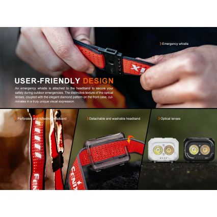 Fenix HL18RTV20WHT - LED Prigušiva punjiva čeona svjetiljka LED/USB IP66 800 lm 160 h bijela/crna