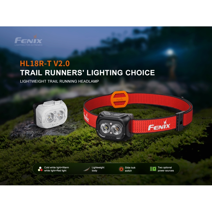 Fenix HL18RTV20WHT - LED Prigušiva punjiva čeona svjetiljka LED/USB IP66 800 lm 160 h bijela/crna