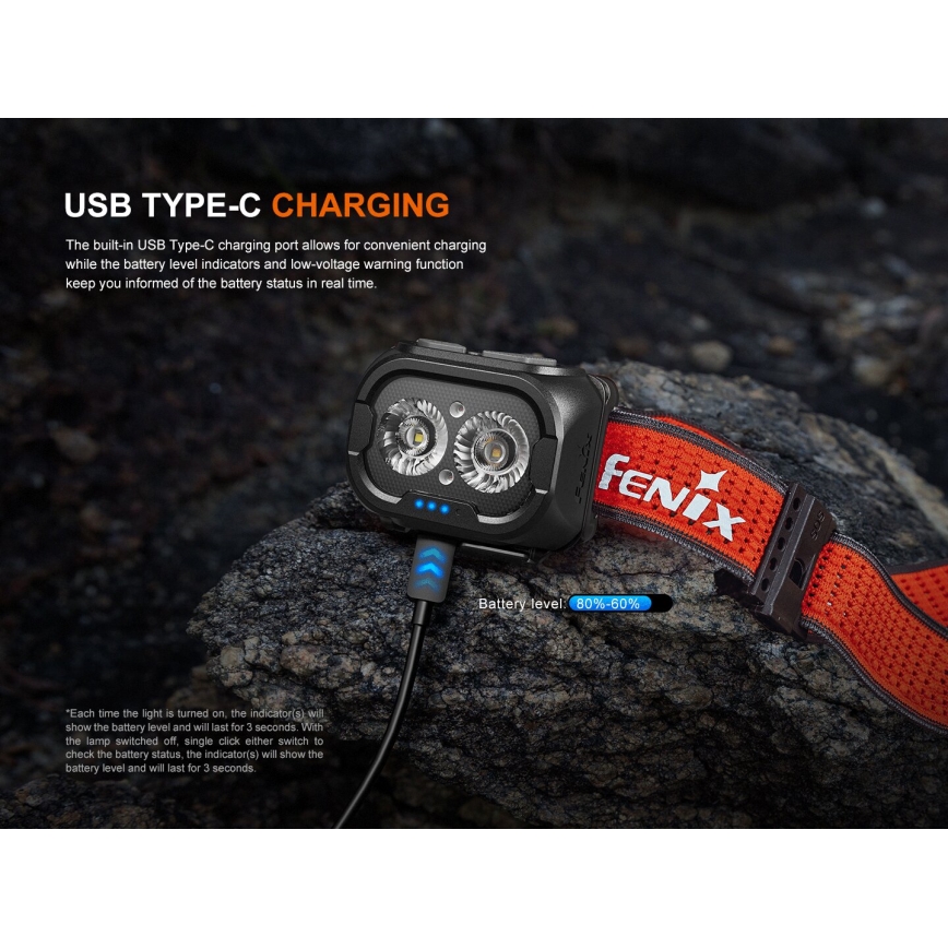 Fenix HL18RTV20WHT - LED Prigušiva punjiva čeona svjetiljka LED/USB IP66 800 lm 160 h bijela/crna