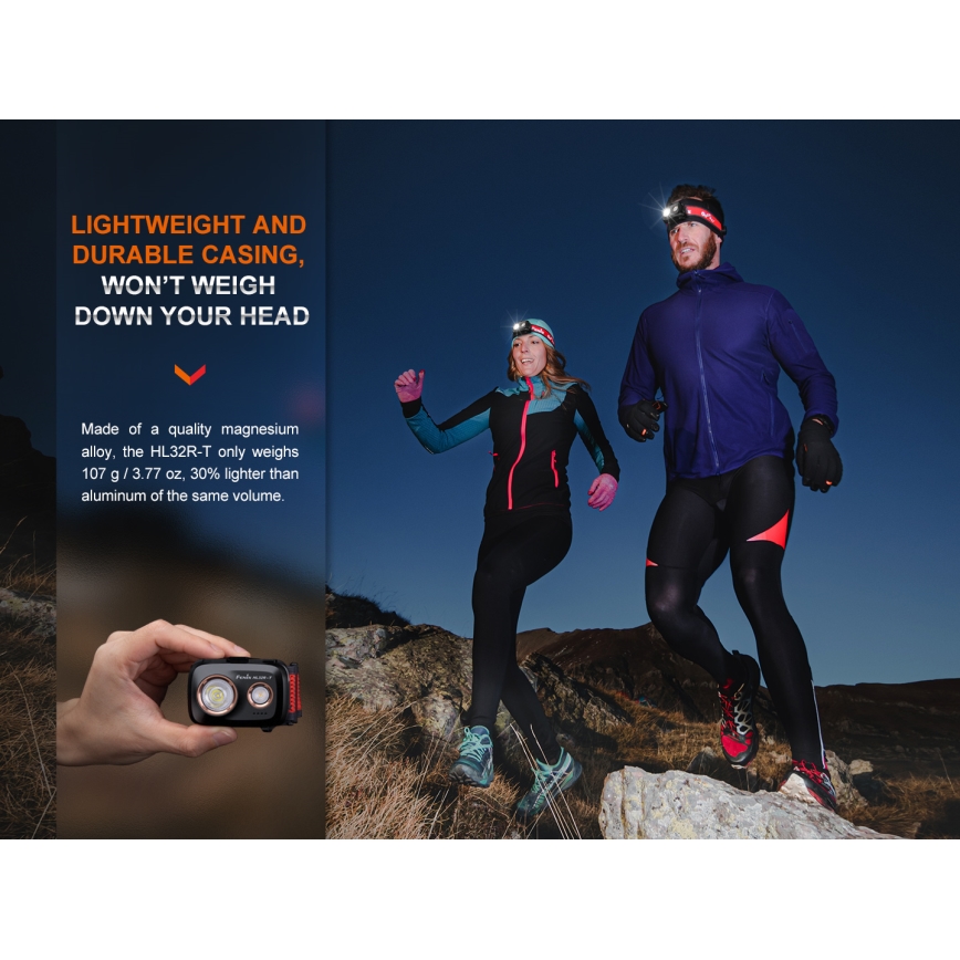 Fenix HL32RTBLCK - LED punjiva lampa za glavu LED/USB/3xAAA IP66 800 lm 300 h 1900 mAh crna/narančasta