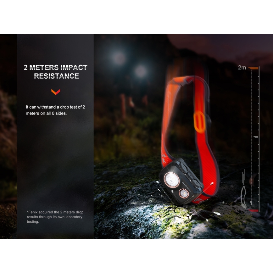 Fenix HL32RTBLCK - LED Punjiva čeona svjetiljka LED/USB/3xAAA IP66 800 lm 300 h 1900 mAh crna/narančasta