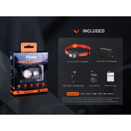 Fenix HL32RTBLCK - LED Punjiva čeona svjetiljka LED/USB/3xAAA IP66 800 lm 300 h 1900 mAh crna/narančasta