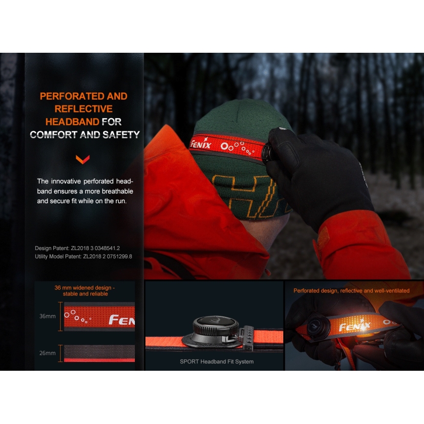 Fenix HL32RTRED - LED Punjiva čeona svjetiljka LED/USB/3xAAA IP66 800 lm 300 h crvena/narančasta