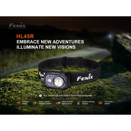 Fenix HL45R - LED Prigušiva punjiva fokusirajuća čeona svjetiljka LED/USB IP66 1000 lm 240 h crna