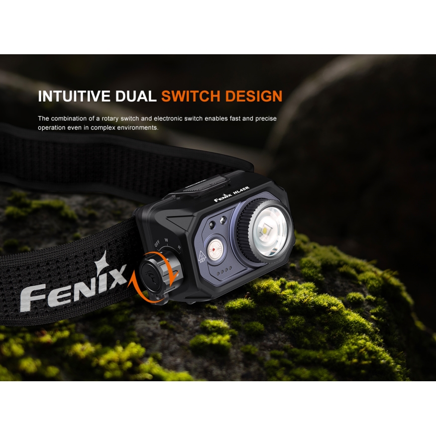 Fenix HL45R - LED Prigušiva punjiva fokusirajuća čeona svjetiljka LED/USB IP66 1000 lm 240 h crna