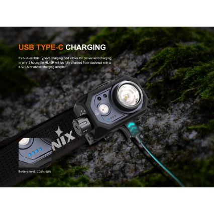 Fenix HL45R - LED Prigušiva punjiva fokusirajuća čeona svjetiljka LED/USB IP66 1000 lm 240 h crna