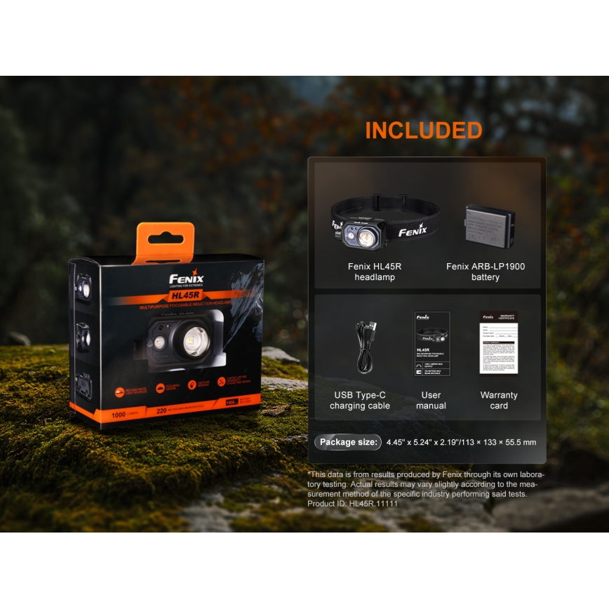 Fenix HL45R - LED Prigušiva punjiva fokusirajuća čeona svjetiljka LED/USB IP66 1000 lm 240 h crna