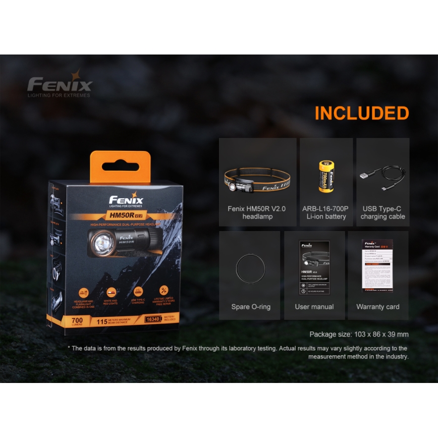 Fenix HM50RV20 - LED Punjiva čeona svjetiljka 3xLED/USB/1xCR123A IP68 700 lm 120 h 700 mAh