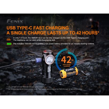 Fenix HM50RV20 - LED Punjiva čeona svjetiljka 3xLED/USB/1xCR123A IP68 700 lm 120 h 700 mAh