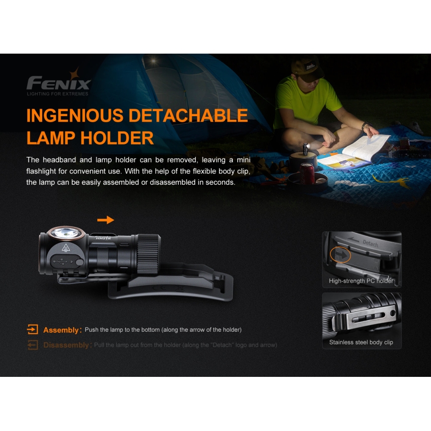 Fenix HM51RV20 - LED punjiva lampa za glavu 3xLED/1xCR123A/USB IP68 700 lm 120 h 700 m