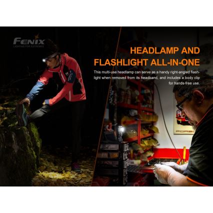 Fenix HM51RV30 - LED punjiva naglavna svjetiljka s podesivom svjetlinom LED/USB/1xCR123A 950 mAh IP68 860 lm 125 h narančasta