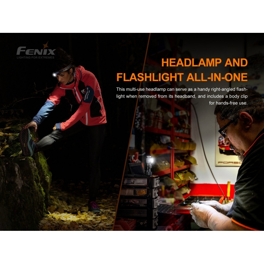 Fenix HM51RV30 - LED punjiva naglavna svjetiljka s podesivom svjetlinom LED/USB/1xCR123A 950 mAh IP68 860 lm 125 h narančasta