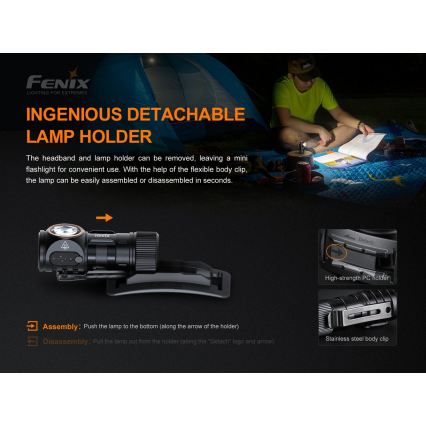 Fenix HM51RV30 - LED punjiva naglavna svjetiljka s podesivom svjetlinom LED/USB/1xCR123A 950 mAh IP68 860 lm 125 h narančasta