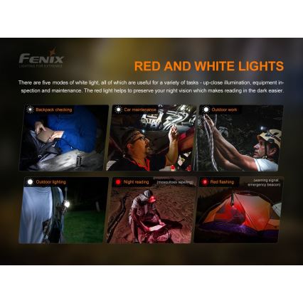 Fenix HM51RV30 - LED punjiva naglavna svjetiljka s podesivom svjetlinom LED/USB/1xCR123A 950 mAh IP68 860 lm 125 h narančasta