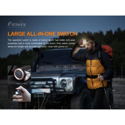 Fenix HM51RV30 - LED punjiva naglavna svjetiljka s podesivom svjetlinom LED/USB/1xCR123A 950 mAh IP68 860 lm 125 h narančasta