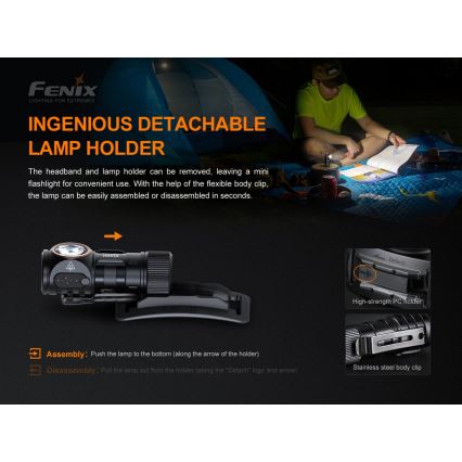 Fenix HM51RV3ABL - punjiva LED čelna svjetiljka s prigušivanjem LED/USB/1xCR123A 950 mAh IP68 860 lm 125 h crna