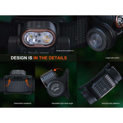 Fenix HM55RABL - LED podesiva punjiva čelna svjetiljka LED/USB/1xCR123A 1600 mAh IP68 1200 lm 141,2 h crna