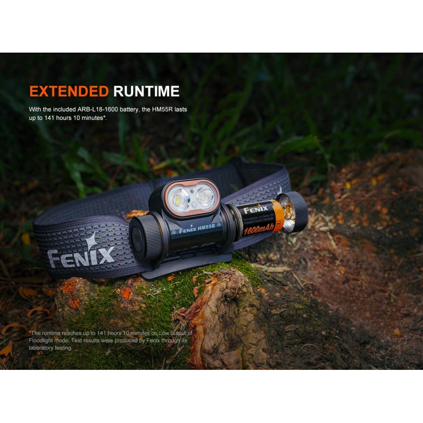 Fenix HM55RABL - LED podesiva punjiva čelna svjetiljka LED/USB/1xCR123A 1600 mAh IP68 1200 lm 141,2 h crna