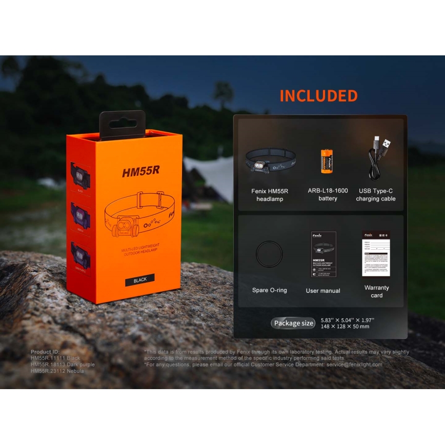 Fenix HM55RABL - LED podesiva punjiva čelna svjetiljka LED/USB/1xCR123A 1600 mAh IP68 1200 lm 141,2 h crna