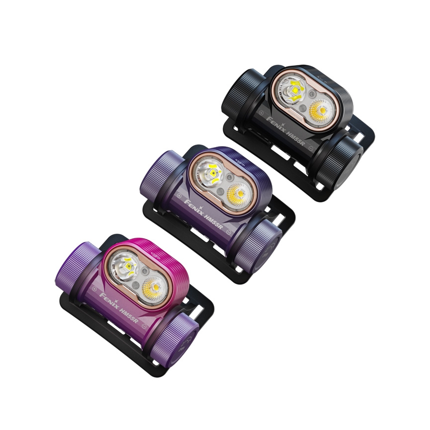 Fenix HM55RNBL - LED punjiva čelna svjetiljka s mogućnošću prigušivanja LED/USB/1×CR123A 1600 mAh IP68 1200 lm 141,2 h ljubičasta