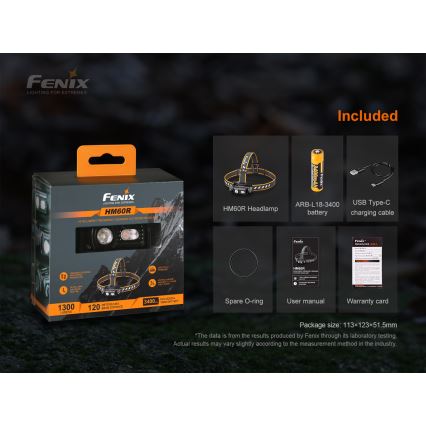 Fenix HM60R - LED Prigušiva punjiva čeona svjetiljka 4xLED/USB/2xCR123A IP68 1300 lm 300 h 3400 mAh