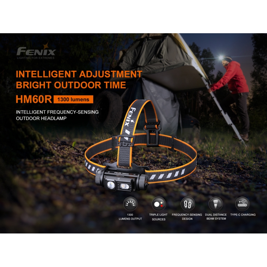 Fenix HM60R - LED Prigušiva punjiva čeona svjetiljka 4xLED/USB/2xCR123A IP68 1300 lm 300 h 3400 mAh