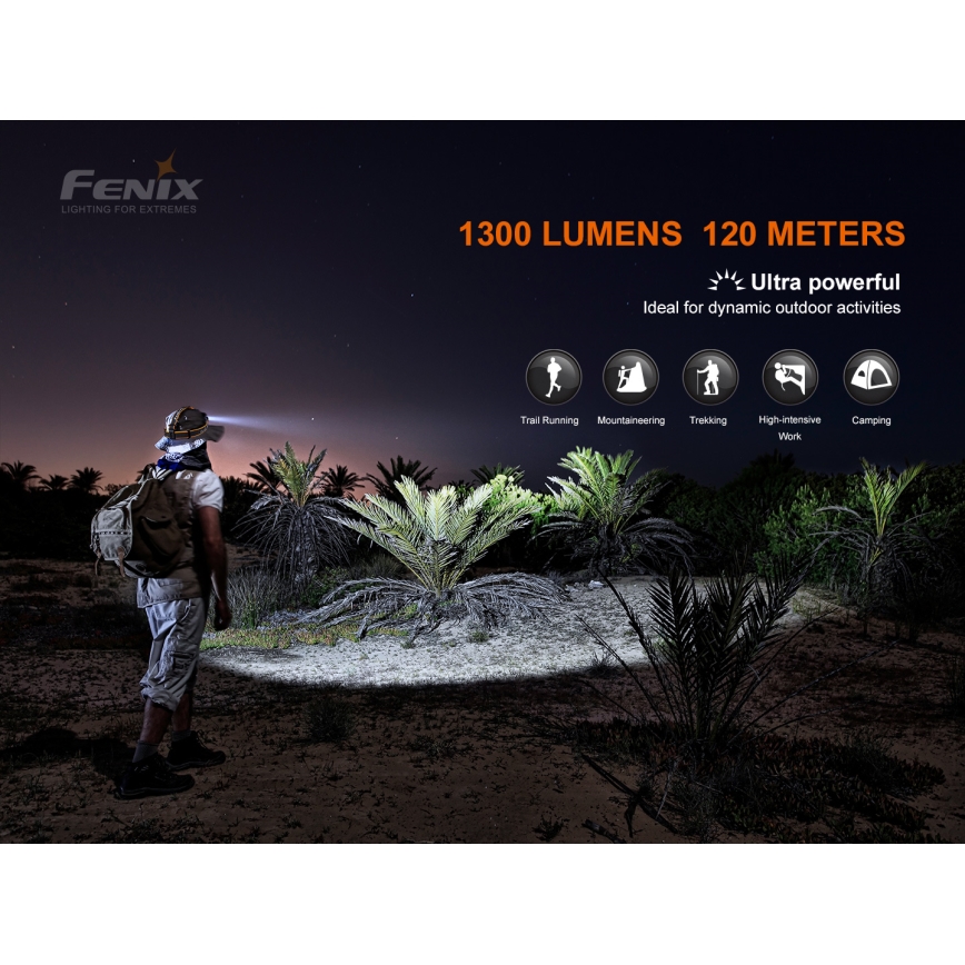 Fenix HM60R - LED Prigušiva punjiva čeona svjetiljka 4xLED/USB/2xCR123A IP68 1300 lm 300 h 3400 mAh