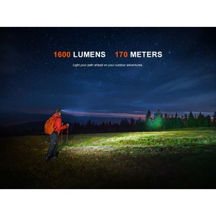 Fenix HM60RV20 - punjiva LED čelna svjetiljka s podesivom svjetlinom, LED/USB, 4000 mAh, IP68, 1600 lm, 292 h, narančasta