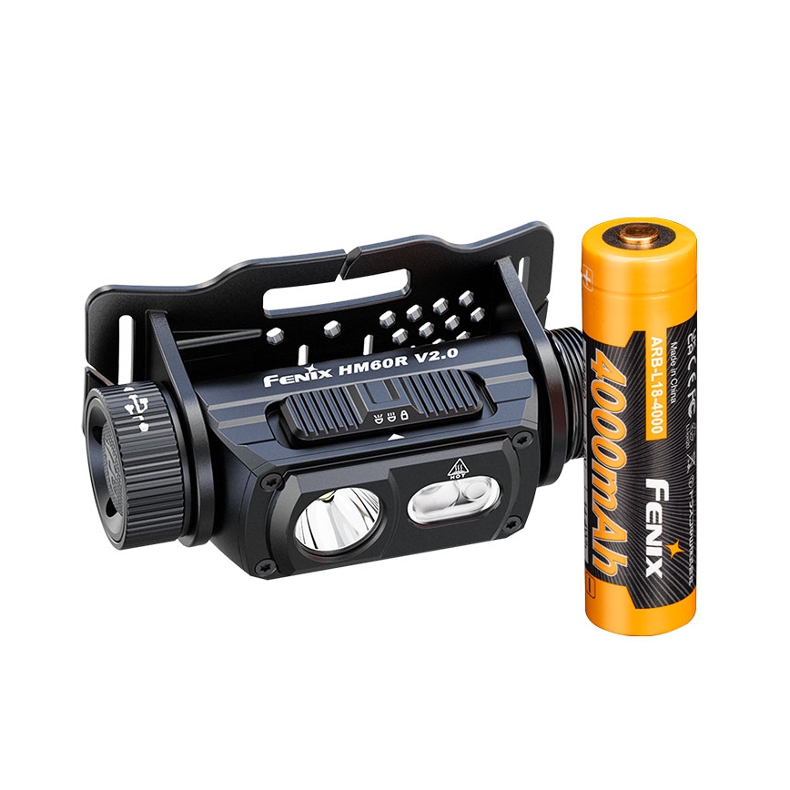 Fenix HM60RV20 - punjiva LED čelna svjetiljka s podesivom svjetlinom, LED/USB, 4000 mAh, IP68, 1600 lm, 292 h, narančasta