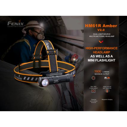 Fenix HM61RV20 - LED punjiva lampa za glavu LED/USB/2xCR123A IP68 1600 lm 300 h 3400 mAh